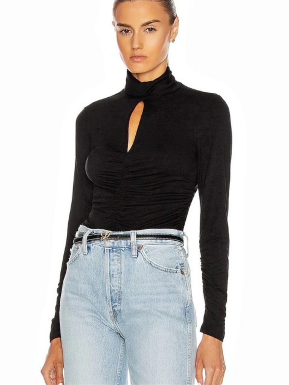 FRAME Felicity Knit Long Sleeve Top Black Size XS